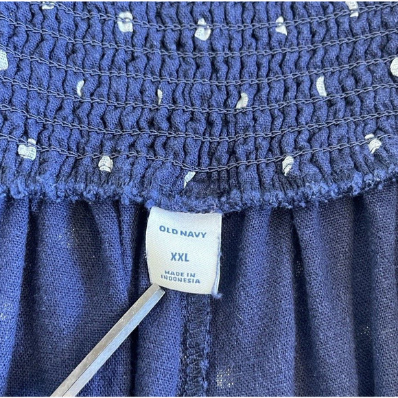 Old Navy Linen Jumpsuit Womens Size XXL Blue White Dot Wide Leg Smocked Coastal - Picture 3 of 6